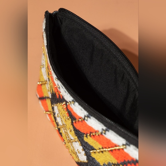 Handmade Hand Beaded Wristlet Clutch - Ethnic Inspired Design - Dyed Fine Cotton - Picture 4 of 6